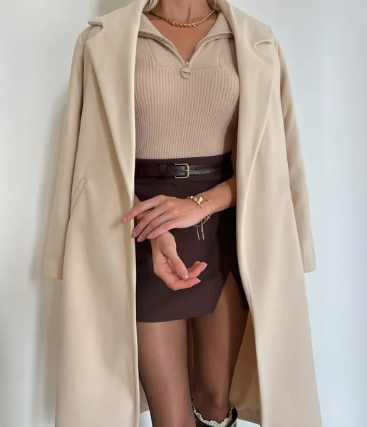 Belden Kuşaklı Olbia Kadın Bej Kaban